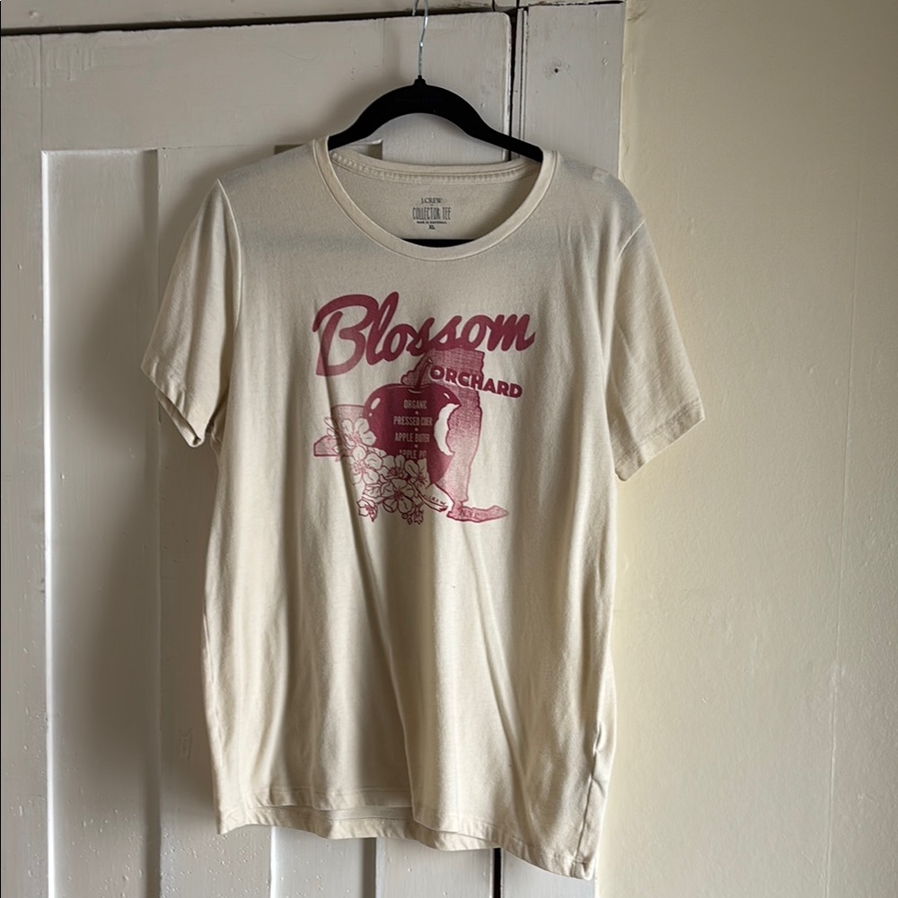 J. Crew Cream Tee with Red Blossom Graphic